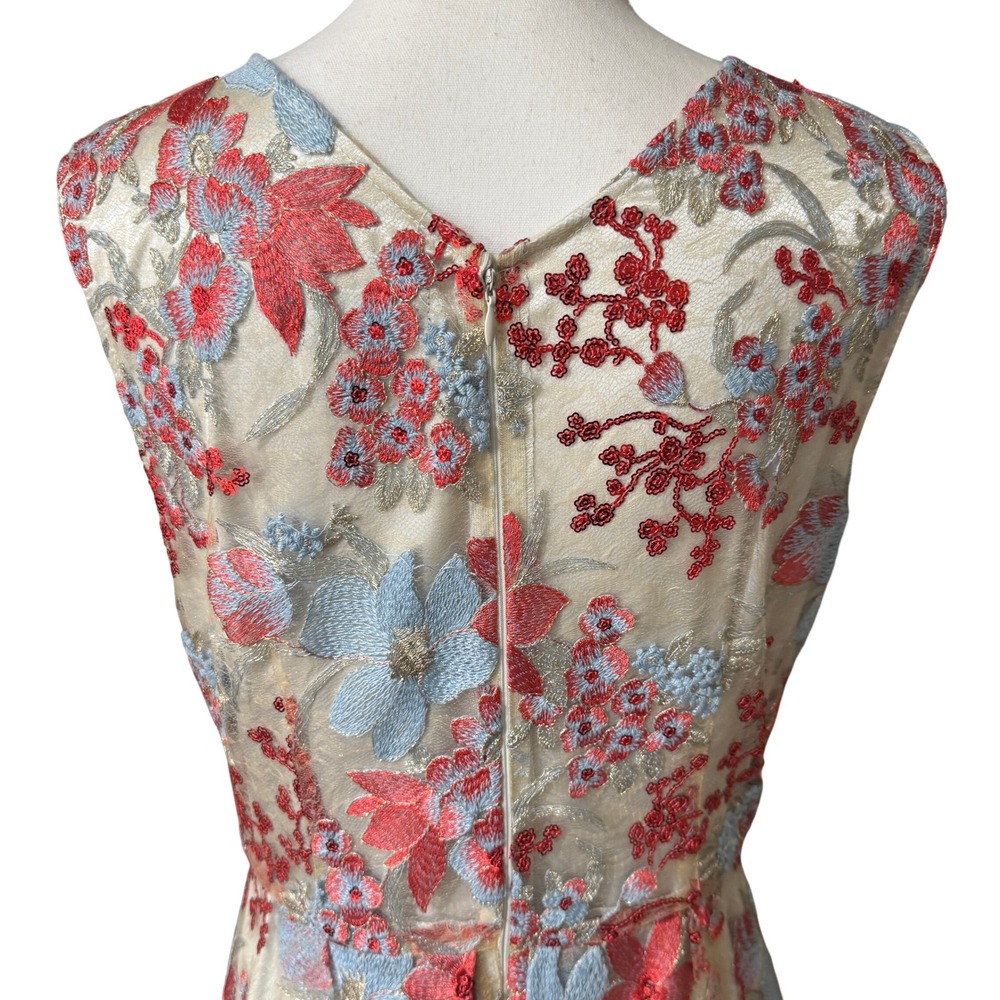 Tahari Floral Sequin Embroidered Dress Sand Scarlet Sky 10 Wedding Cocktail‎ NWT - Picture 12 of 16